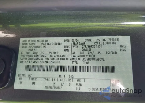 2024 Ford F-150 Stx из США, поврежденный, VIN 1FTFW2L56RKE52063